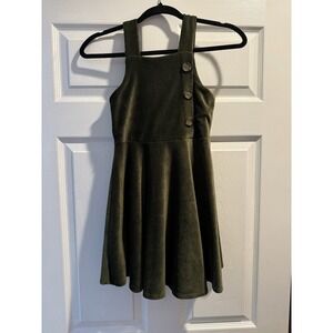 Knitworks Girls Olive Green Corduroy Overall Dress S (7-8) Button Accent